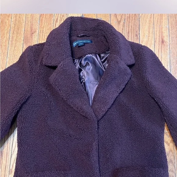 Womens French Connection Wine Colored Teddy Coat with Patch Pockets - Picture 5 of 11